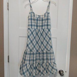 [4] White and Blue Gingham Check A-Line Cotton Sundress
